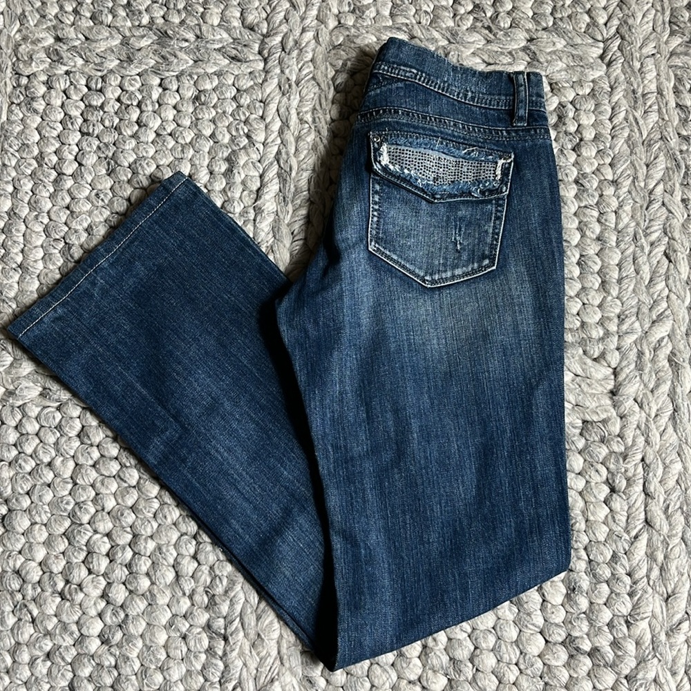 White House Black Market beaded distressed bootcut jeans